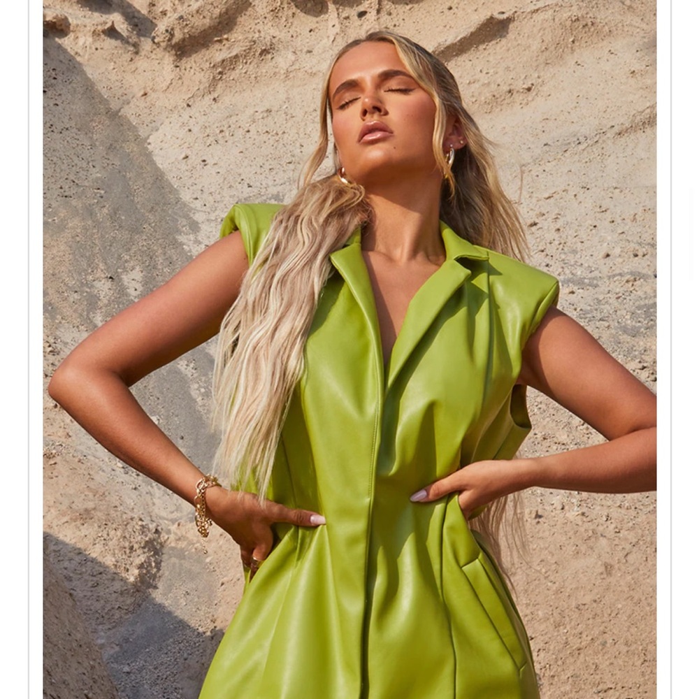 PLT Molly Mae - Olive Oversized Sleeveless Blazer Dress